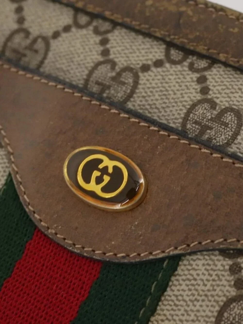 GUCCI GG Supreme Web Sherry Line Bag PVC Beige Gold 14 02 013 Auth INZ070